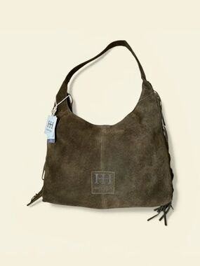Haute Hippie Bohemian Festive Fringe Olive Green Genuine Suede Hobo Bag/Purse